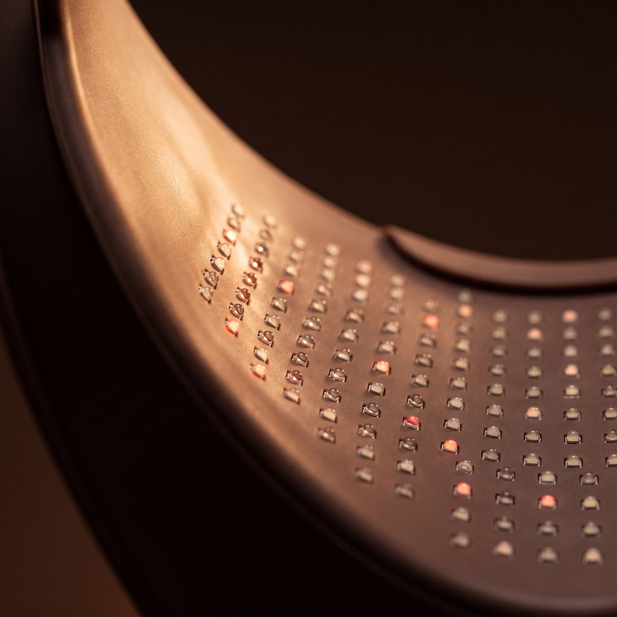 Close-up of the LED lamp beads set into the soft silicone lining of the Luxéra mask